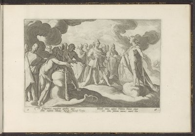 Az istenek arra kérik a napistent, hogy lovagoljon újra a szekerén Ovidius metamorfózisai (sorozat címe) P. Ovidius Naso újraalkotásai (sorozat címe) alkotó: Hendrick Goltzius (workshop of)