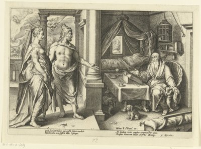 Juno és Jupiter Tiresiasszal konzultál Ovidius metamorfózisai (sorozat címe) alkotó: Hendrick Goltzius (workshop of)