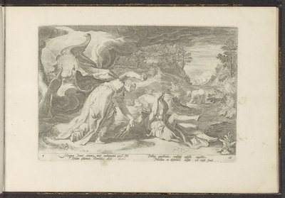 Juno Callistót medvévé változtatja Ovidius metamorfózisai (sorozat címe) P. Ovidius Naso rekreációi (sorozat címe) alkotó: Hendrick Goltzius (workshop of)