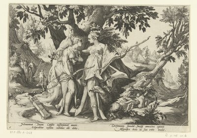 A Jupiter Diana képében csábítja el Callistót Ovidius metamorfózisai (sorozat címe) alkotó: Hendrick Goltzius (workshop of)