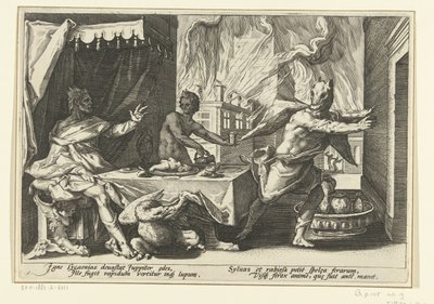 Lycaon farkassá változik Ovidius metamorfózisai (sorozat címe) alkotó: Hendrick Goltzius (workshop of)