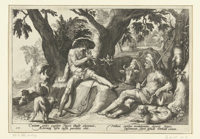 Mercury furulyázik Argusnak Ovidius metamorfózisai (sorozat címe) alkotó: Hendrick Goltzius (workshop of)