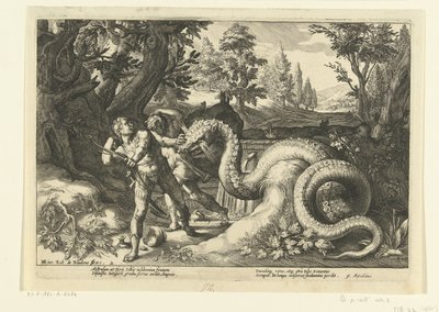 Kadmusz társai, akiket felfalt egy sárkány Ovidius metamorfózisai (sorozat címe) alkotó: Hendrick Goltzius (workshop of)
