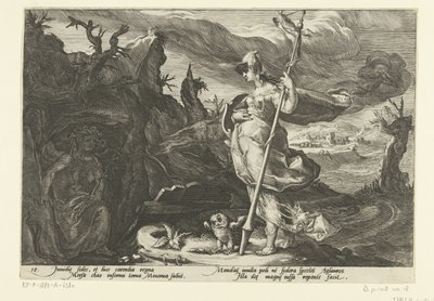 Minerva megkéri Envyt, hogy szítsa féltékenységét Aglaurosban Ovidius metamorfózisai (sorozat címe) alkotó: Hendrick Goltzius (workshop of)
