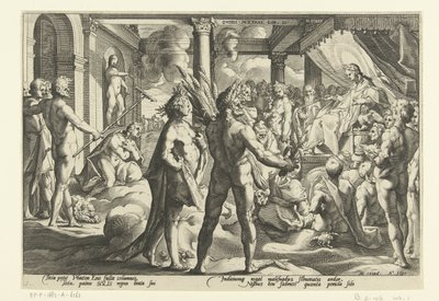 Phaeton a Helios-palotában Ovidius metamorfózisai (sorozat címe) alkotó: Hendrick Goltzius (workshop of)