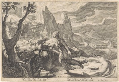 Ez menekül az oroszlán elől Ovidius metamorfózisai (sorozat címe) alkotó: Hendrick Goltzius (workshop of)