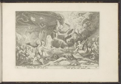 Val van Phaëthon Ovidius metamorfózisai (sorozat címe) A Herescheppingen van P. Ovidius Naso (sorozat címe) alkotó: Hendrick Goltzius (workshop of)