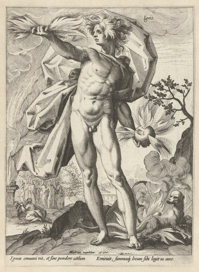 Tüzijáték Ignis (cím az objektumon) A négy elem (sorozat címe) alkotó: Hendrick Goltzius (workshop of)