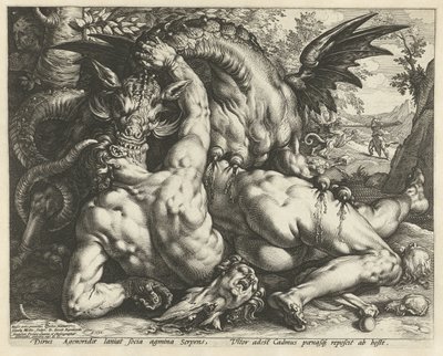 Egy sárkány, aki felfalja Kadmusz társait Kadmusz társai, akiket felfalt egy sárkány alkotó: Hendrick Goltzius