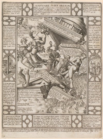 Aedificare super Arenam, a „A keresztény hit allegóriái” sorozat 7. lapja alkotó: Hendrick Goltzius
