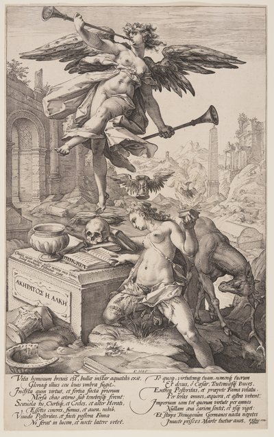 A hírnév és a történelem allegóriája, a Római hősökből alkotó: Hendrick Goltzius
