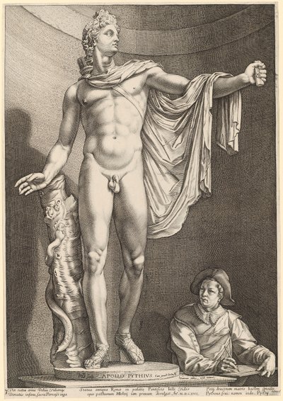 Belvederei Apollón, 3. lap a "Három ókori szobor Rómából" című műből alkotó: Hendrick Goltzius