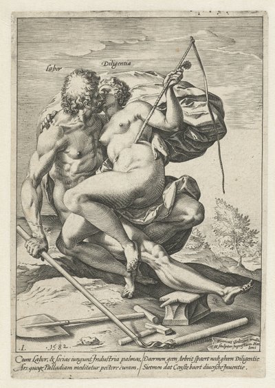 Munka és ipar (Munka / Diligentia) A munka, a szorgalom, a gyakorlat és a művészet jutalma (sorozat címe) alkotó: Hendrick Goltzius