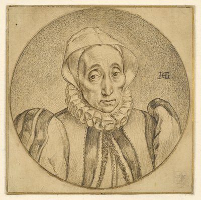 Egy idős hölgy (Agatha Scholiers) mellkép alkotó: Hendrick Goltzius