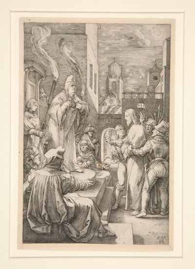 Krisztus Kaifás előtt, 4. tábla a Krisztus szenvedése című sorozatból alkotó: Hendrick Goltzius
