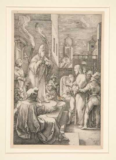Krisztus Kaifás előtt, a Passióból, 4. 12 metszetből álló sorozatban alkotó: Hendrick Goltzius