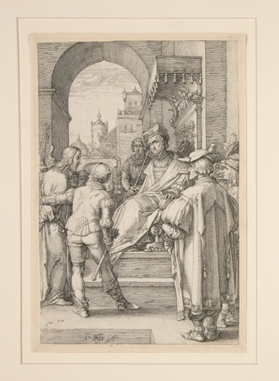 Krisztus Pilátus előtt, az „Krisztus szenvedése” című sorozat 5. táblája alkotó: Hendrick Goltzius