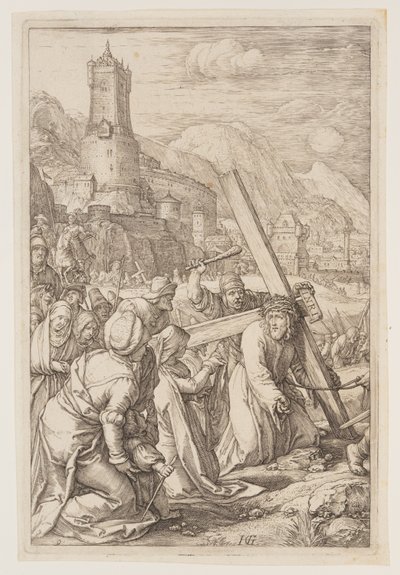 Krisztus viszi a keresztet, a Passióból alkotó: Hendrick Goltzius