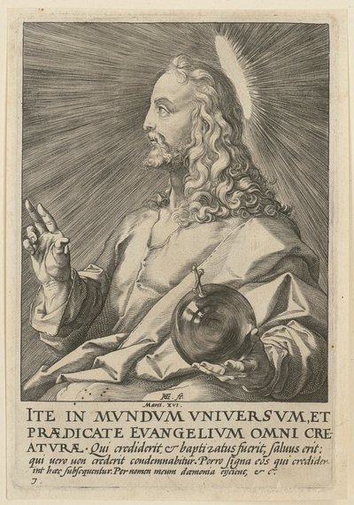 Krisztus mint Salvator Mundi, a „Krisztus, a tizenkét apostol és Pál” sorozat 7. lapja alkotó: Hendrick Goltzius
