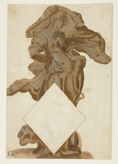 Dizájn női figurával lefolyó drapériában alkotó: Hendrick Goltzius