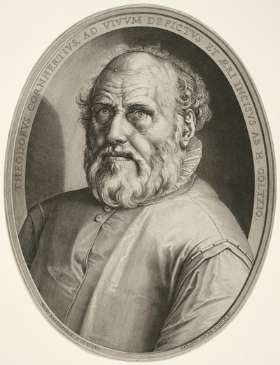 Dirck Volckertsz. Coornhert (keret nélkül) alkotó: Hendrick Goltzius