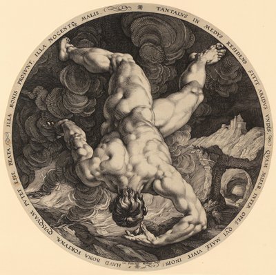 Tantalosz bukása, „A négy égostromló” sorozat 1. lapja alkotó: Hendrick Goltzius