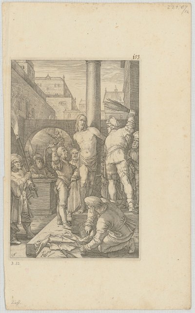 Krisztus megkorbácsolása, a „Passió” sorozat 6. lapja alkotó: Hendrick Goltzius