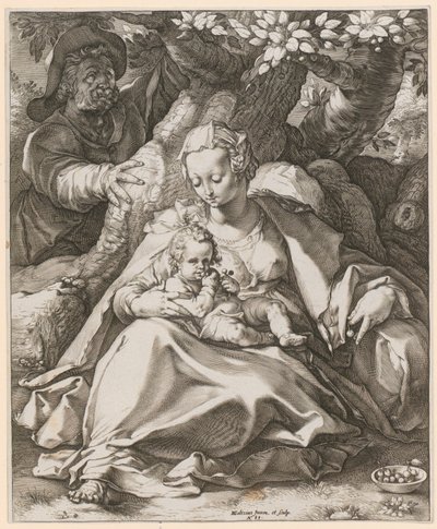 Szent család a cseresznyefa alatt alkotó: Hendrick Goltzius
