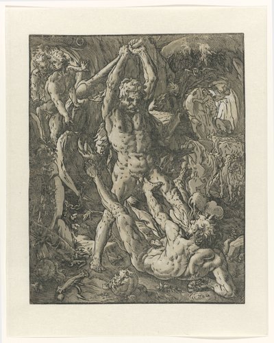 Herkules legyőzi Cacust Hercules en Cacus alkotó: Hendrick Goltzius