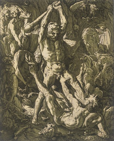Herkulesz megöli Cacust alkotó: Hendrick Goltzius