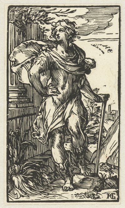 Fiatal férfi sétabottal alkotó: Hendrick Goltzius