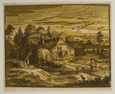 Tájkép parasztházzal, a „Négy kis tájkép” című sorozatból alkotó: Hendrick Goltzius