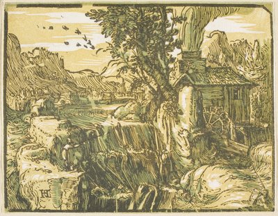 Táj vízeséssel, a Négy kis tájból alkotó: Hendrick Goltzius