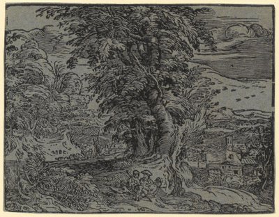 Táj ülő párral és pásztorral, a „Négy kis táj” sorozat 2. lapja alkotó: Hendrick Goltzius