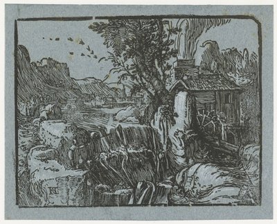 Táj vízeséssel Négy kis tájkép (sorozat címe) alkotó: Hendrick Goltzius