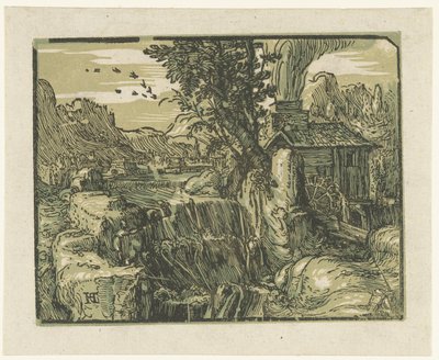 Táj vízeséssel Négy kis tájkép (sorozat címe) alkotó: Hendrick Goltzius