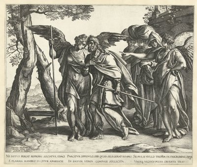 Lót feleségével és lányaival elmenekül Szodomából alkotó: Hendrick Goltzius