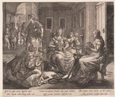 Lucretia és a fonó asszonyok, a Lucretia történetéből alkotó: Hendrick Goltzius