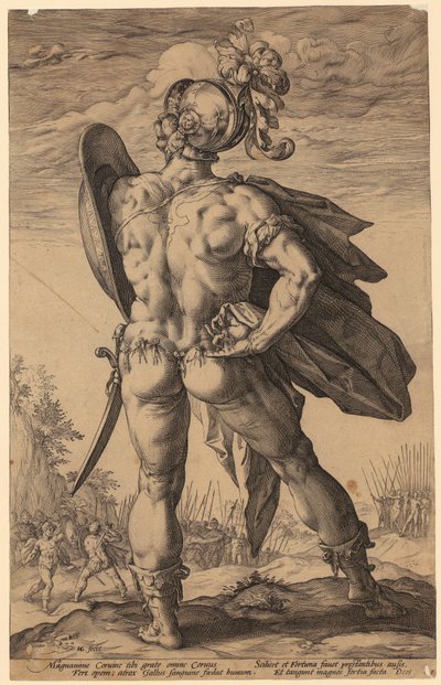 Marcus Valerius Corvus, a „Római hősök” sorozat 6. lapja alkotó: Hendrick Goltzius