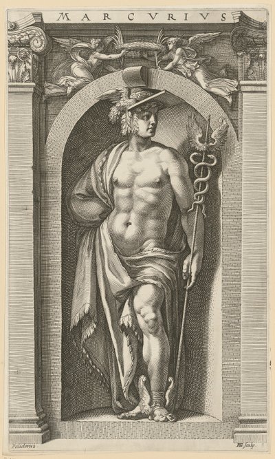 Merkúr, a „Nyolc ókori istenség” sorozat 8. lapja alkotó: Hendrick Goltzius