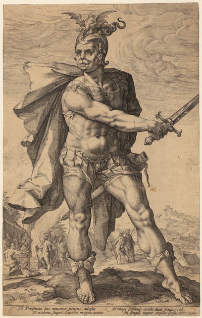 Mucius Scaevola, a „Római hősök” sorozat 3. lapja alkotó: Hendrick Goltzius