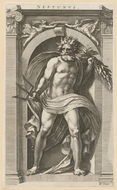 Neptun, a „Nyolc ókori istenség” sorozat 2. lapja alkotó: Hendrick Goltzius