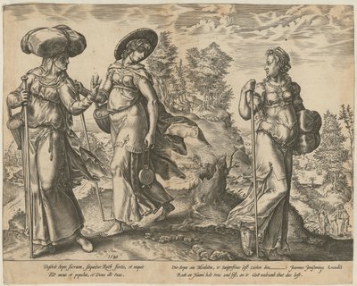 Orpá elhagyja Rútot és Noémit [1. lap], valamint Rút Boáz előtt a mezőn [2. lap] – a „Rút története” című sorozat 1. és 2. lapja alkotó: Hendrick Goltzius