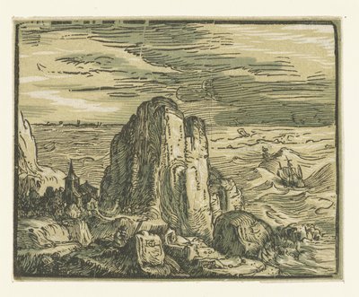Szikla a tengerparton Négy kis tájkép (sorozat címe) alkotó: Hendrick Goltzius
