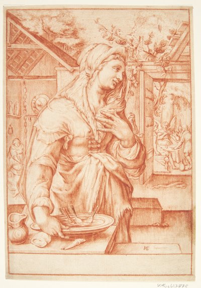 Sarah a konyhában alkotó: Hendrick Goltzius