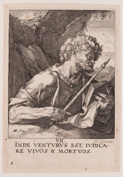 Szent Tamás, Krisztusról, az apostolokról és Szent Pálról a hitvallással együtt. alkotó: Hendrick Goltzius