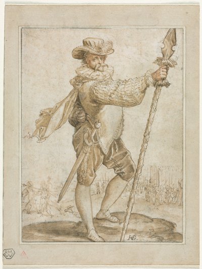 Állandó tiszt, aki egy vaddisznó lándzsát tart alkotó: Hendrick Goltzius