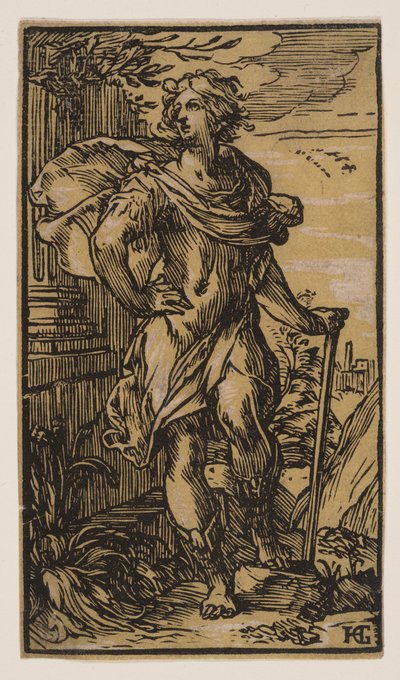 Álló fiatalember bottal alkotó: Hendrick Goltzius