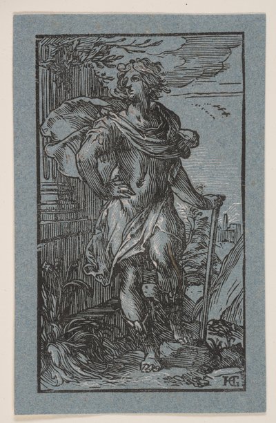 Álló fiatalember bottal alkotó: Hendrick Goltzius