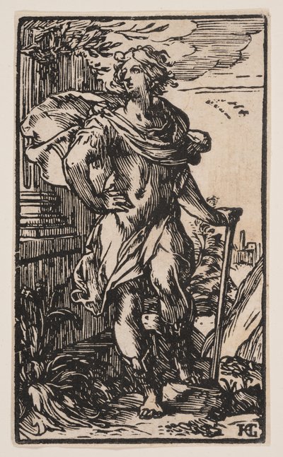 Álló fiatalember bottal alkotó: Hendrick Goltzius